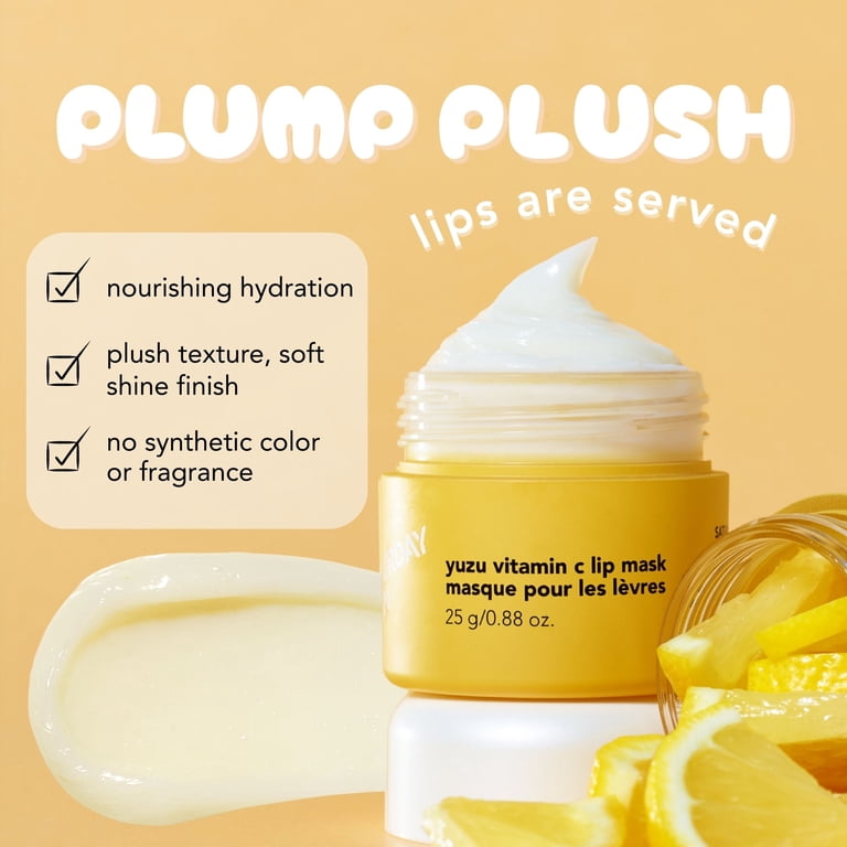 Saturday Skin Yuzu Vitamin C Lip Mask Overnight Lip Sleeping Mask  Moisturizing For All Skin Types Softer & Smoother Pout Lip Balm Hydrating  Infused with Vitamin B5 Non-Sticky, Vegan & Cruelty-Free -