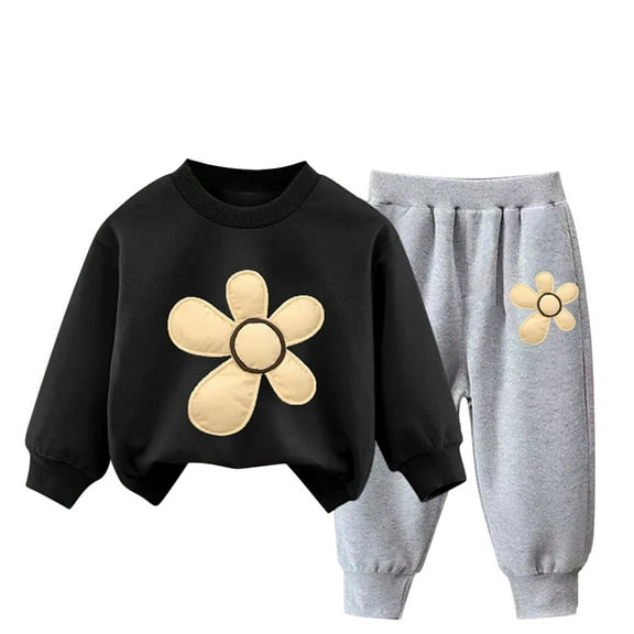 Odeerbi Kids Boys Girls Winter Warm Fleece Sweatsuits Two Piece Outfits Set Cartoon Printed Sweatshirt Jogger Pants Tracksuit Set Children Loose Pullover Sweater Casual Hoodie Black