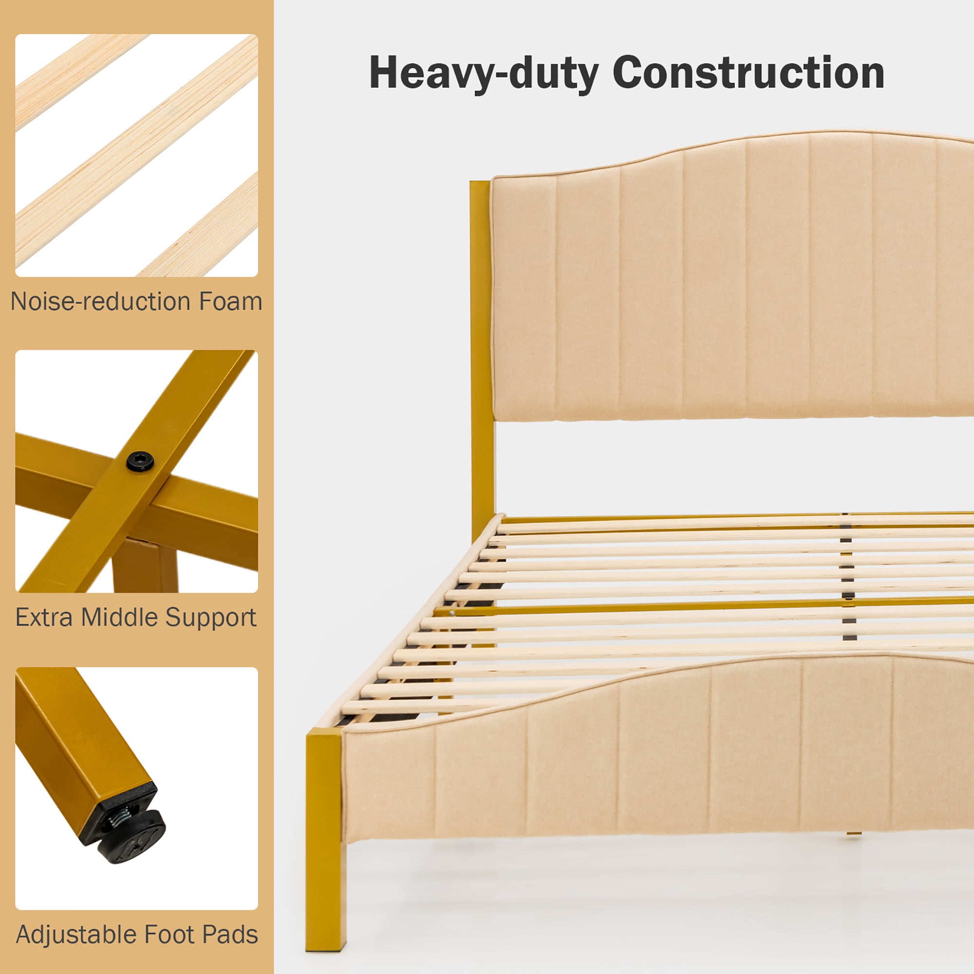 Costway Queen Size Upholstered Bed Frame Mattress Foundation Platform Quilted Headboard