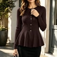 thumbnail image 5 of DYTTDG Women's Solid-Color Long-Sleeve Ribbed Cardigan | Crew Neck Button-Front Fitted Peplum Hem Knit Top for Casual & Daily Streetwear, 5 of 8