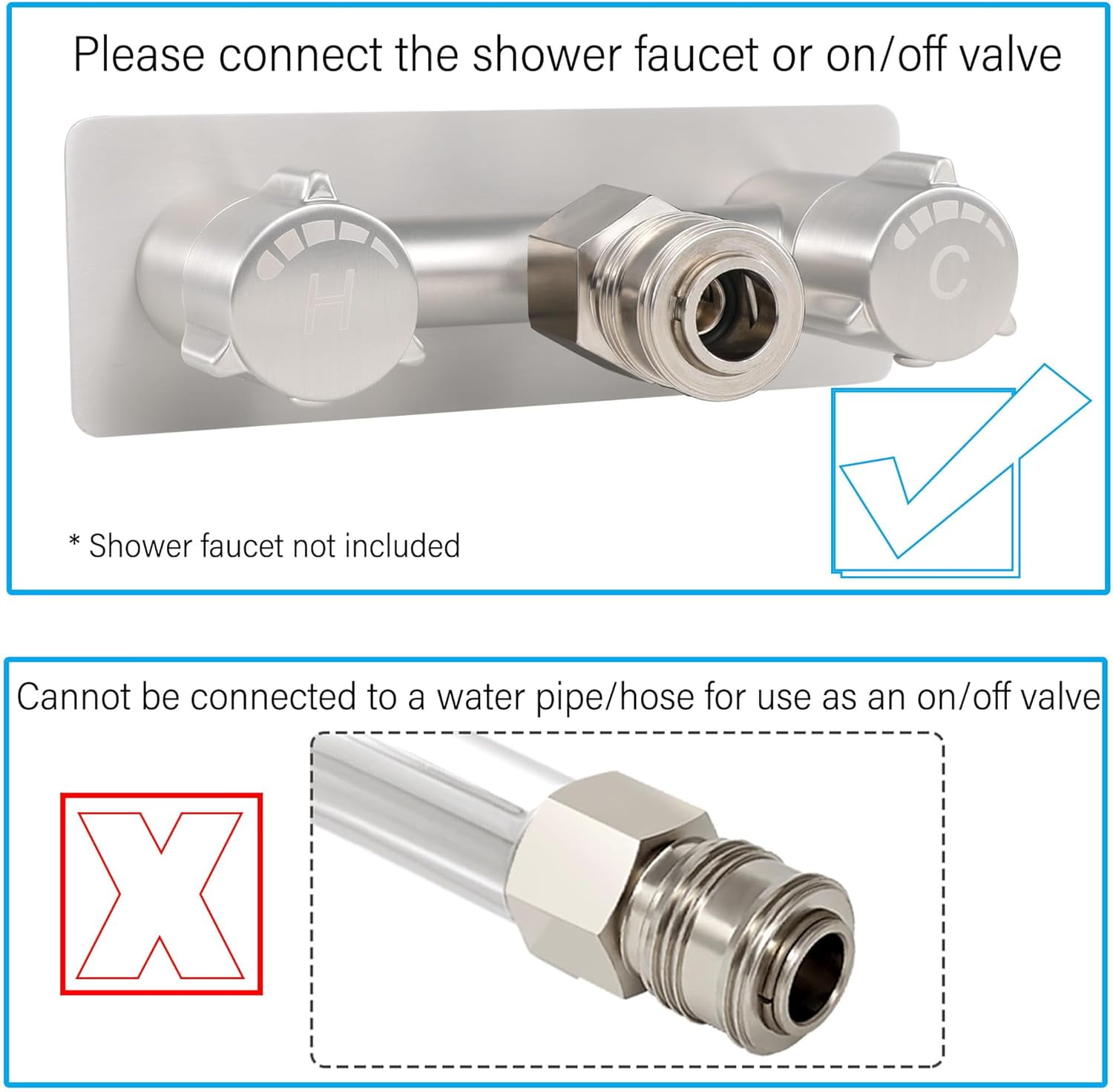 G-Sunny RV Exterior Quick Connector Hose Fitting,with 1/2 "Shower Hose Adapter and 3/4" Garden Hose Adapter,for RV Exterior Shower Faucet Connect Shower Hose and Garden Hose(Brushed Nickel)