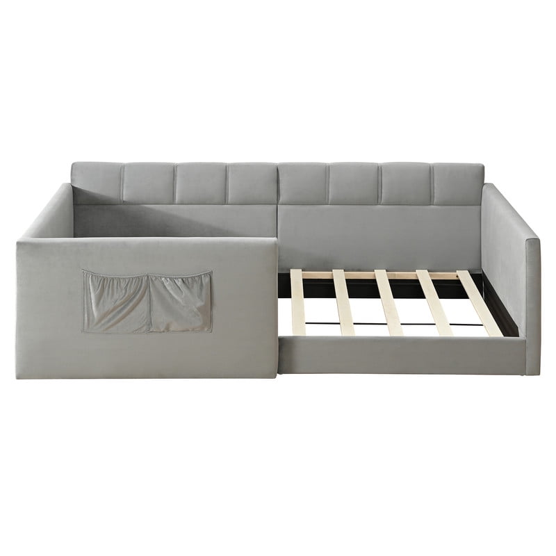 Twin Size Velvet Daybed with 2 Storage Pockets, Upholstered Guest Sofa Bed Frame with High & Padded Backrest
