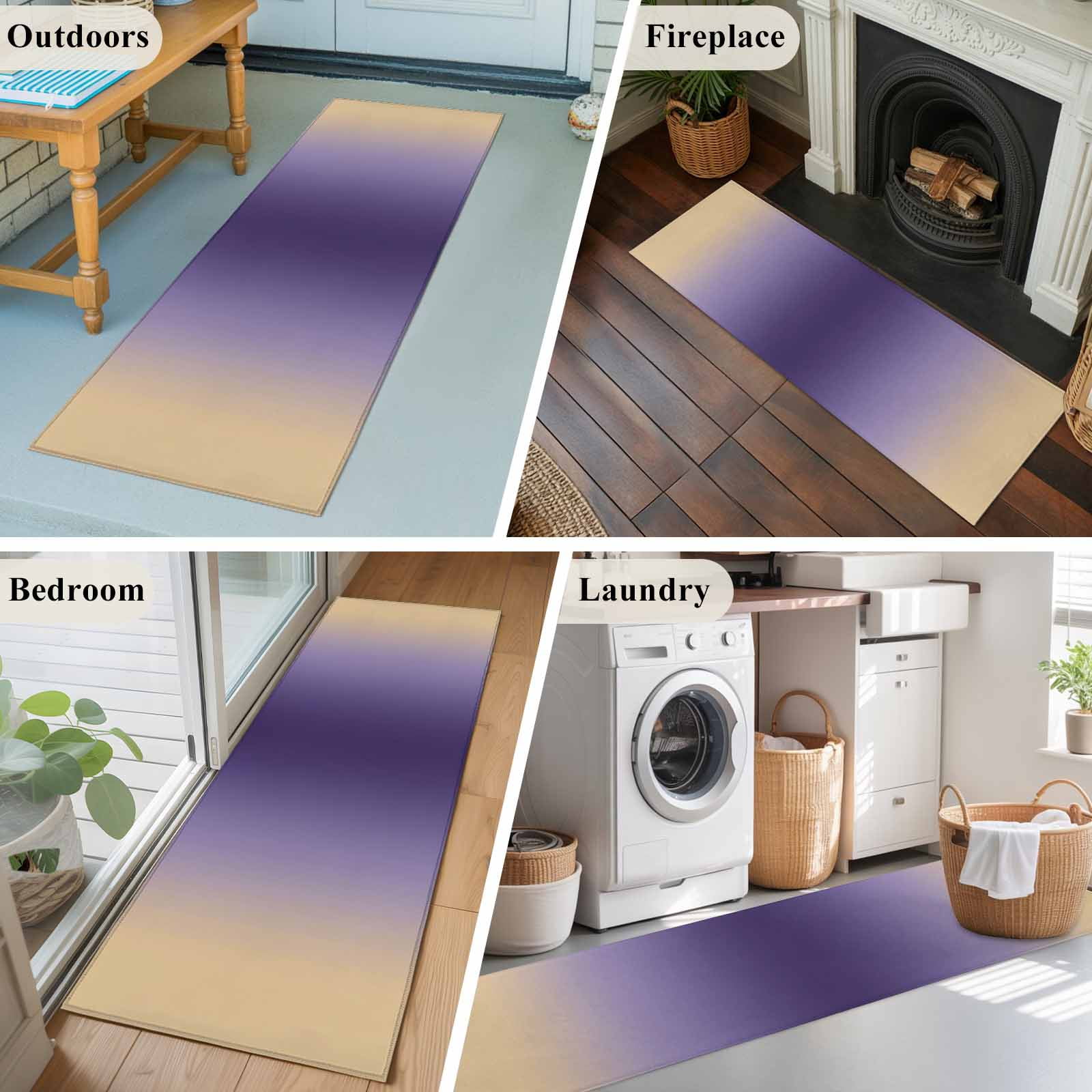 Purple Yellow Ombre 2'x6' Runner Rugs for Hallway Kitchen Bedside Non Slip Washable, Farmhouse Modern Gradient Art Entryway Rug Runners with Rubber Backing, Long Carpet Runner for Laundry Room