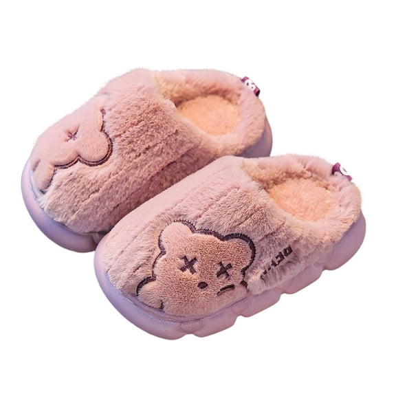 Owordtank Bear Slippers for Girls Cozy Plush Indoor Shoes Fun Fuzzy Bear House Slippers for Little Kids/Big Kids
