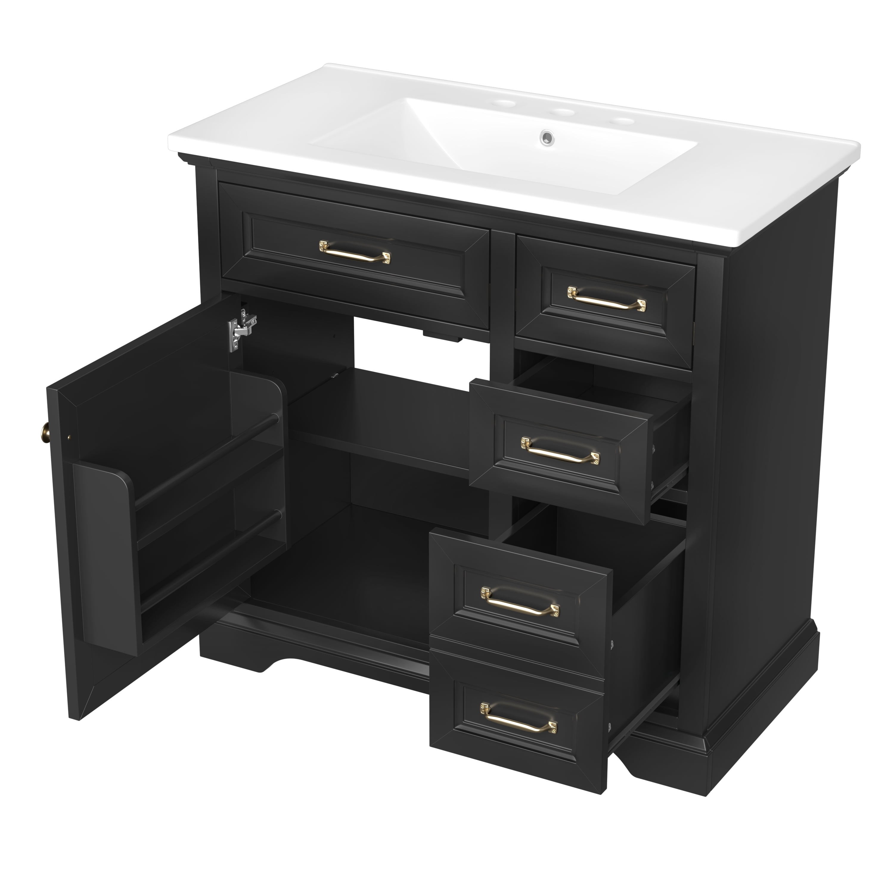 Harper & Bright Designs 36" Bathroom Vanity Sink Combo, Bathroom storage Cabinet with Drawers and Soft Close Door Hinges, Single Sink Bathroom Vanity, Black