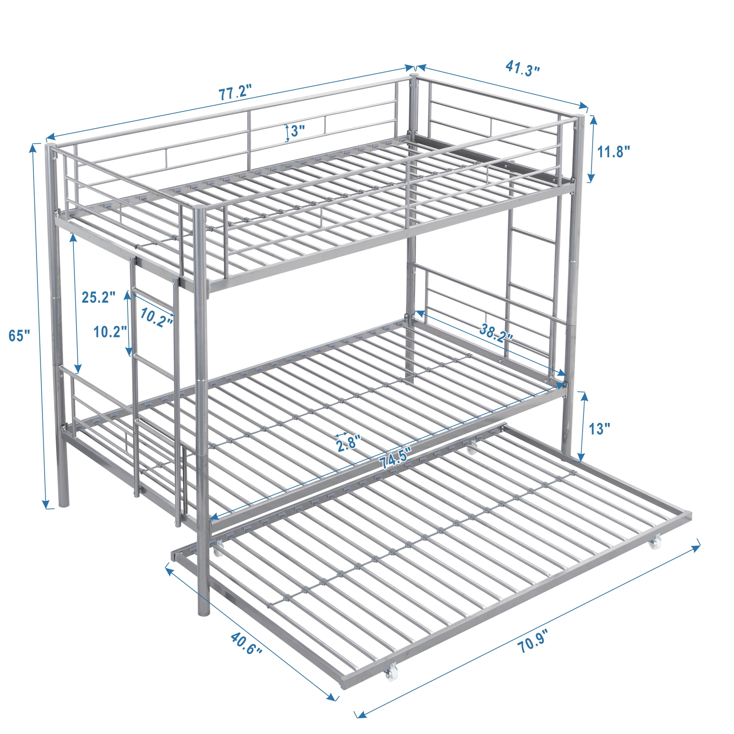 Metal Bunk Bed With Trundle Silver