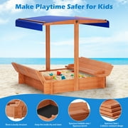 Yexmas 48 Wooden Sandbox with Lid, Outdoor Large Kids Sandbox with Seat,for Yard Lawn Garden