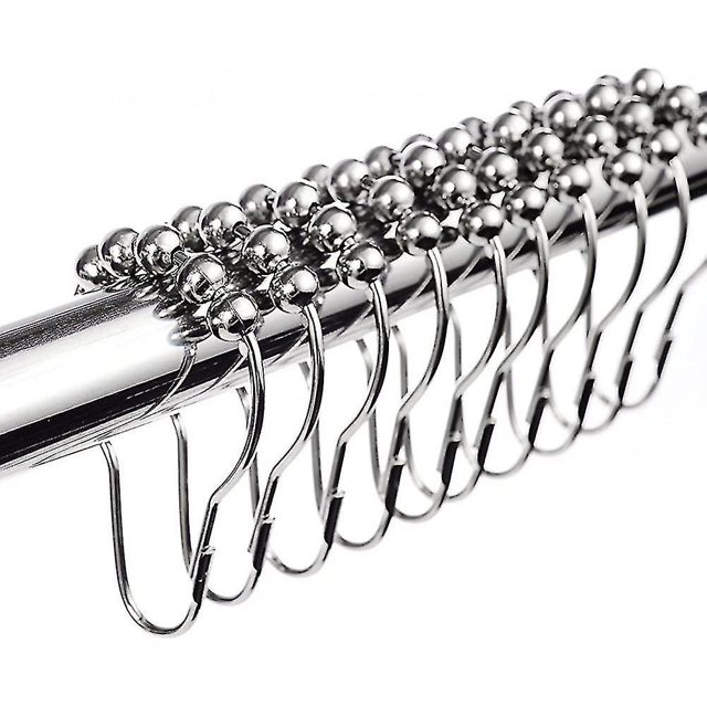 Juego de 12 anillos de ducha de acero inoxidable con sistema deslizante, 12 ganchos individuales de 69 x 39 QOU