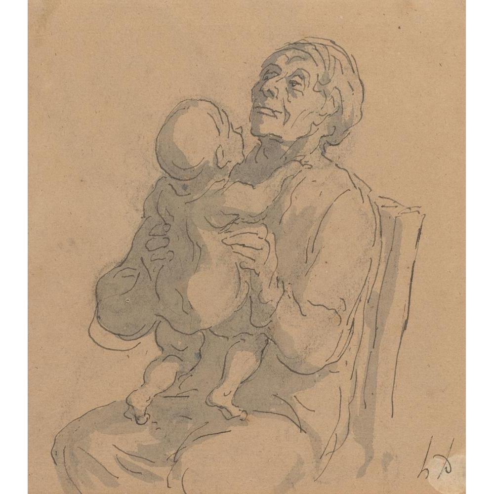 Honoré Daumier 12x13 Black Modern Framed Museum Art Print Titled - The Grandmother