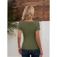 thumbnail image 2 of Women Ribbed Short Sleeve Shirts Scoop Neck Slim Fitted Basic Tees Tops Summer Trendy, 2 of 4