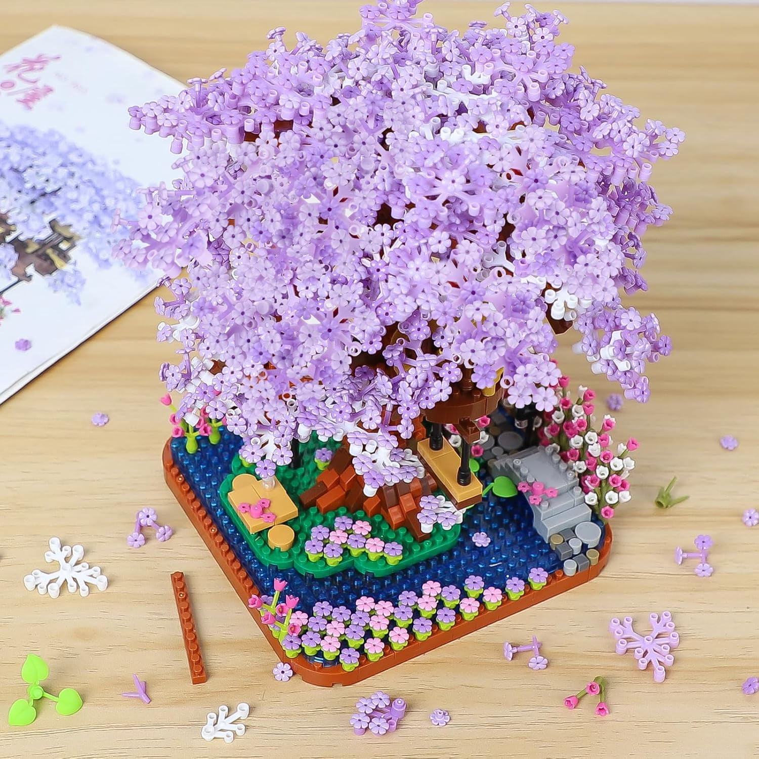 Cherry Blossom Bonsai Tree Mini Micro Building Set, Japanese Sakura Tree House Model Sets for Adults, Flowers House Mini Bricks Building Kit, Creative Gift Toys for Kids 12-14