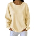 thumbnail image 2 of Women's Striped Crewneck Sweatshirt Oversized Long Sleeve Pullover Hoodless Tops Loose Casual Loungewear Yellow S, 2 of 7