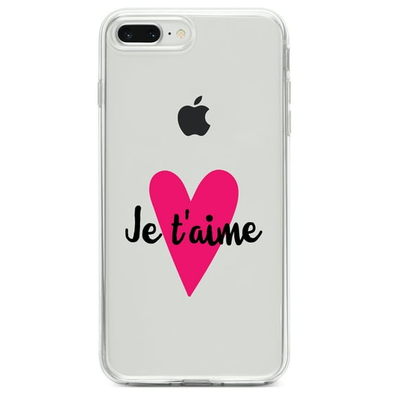 DistinctInk Clear Shockproof Hybrid Case for iPhone 7 PLUS / 8 PLUS (5.5" Screen) TPU Bumper Acrylic Back Tempered Glass Screen Protector - Je T'Aime - Pink Heart