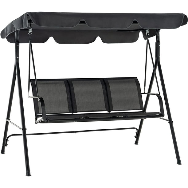Outdoor Patio Canopy Swing Chair 3Person, Steel Frame Textilence Seats Swing Glider