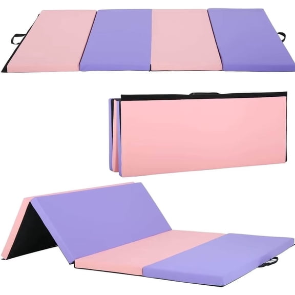 Gymnastics Mat 6x4x2 Folding Tumbling Mat 2” Thick Portable PU Leather Gym Mat with Carrying Handles for Kids Adults, 4-Folding, Mix Color