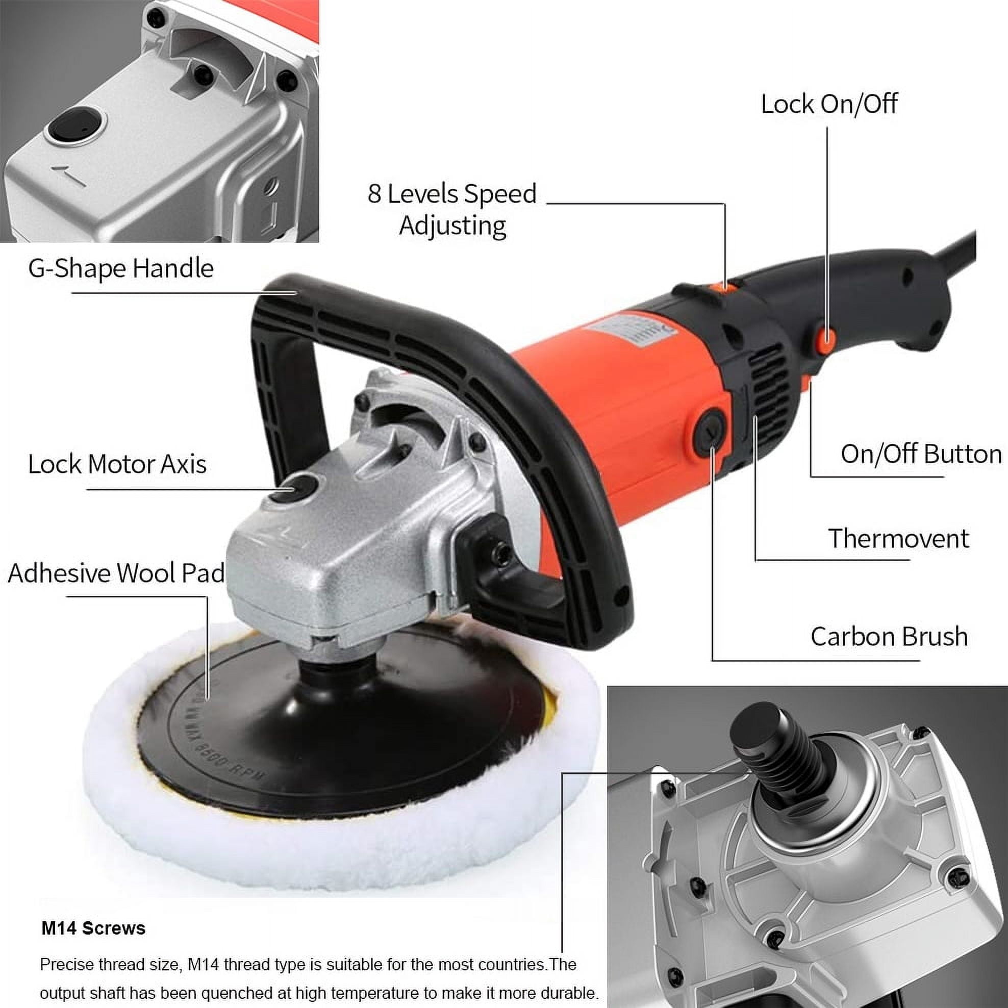 iMeshbean 8-Speed Variable Speed Polisher Rotary Orbital Soft Start Constant Power and Speed for Car Polishing Buffing Waxing Sanding Sealing Glaze 5&6&7-Inch 1400W 12.7Amp