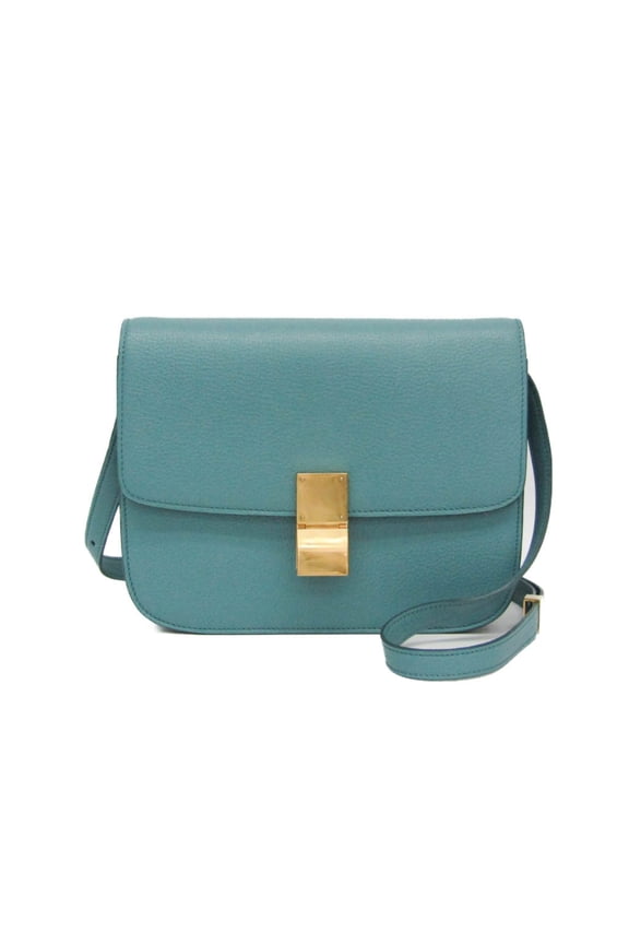 Pre-Owned Celine Classic Box Medium 164173DLS Women's Leather Shoulder Bag Light Blue