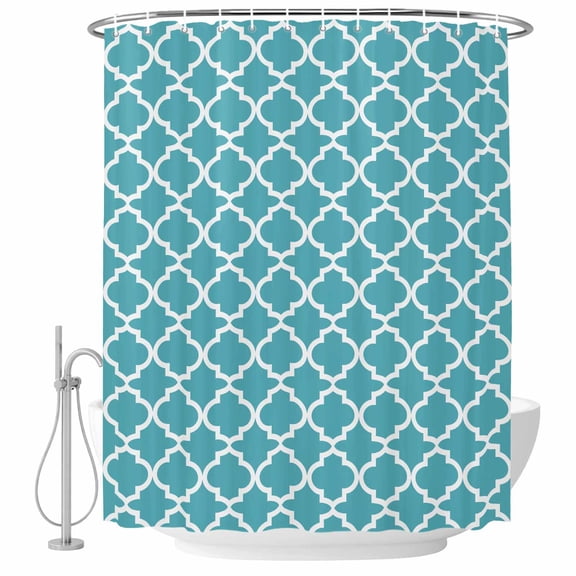 Abstract White Geometric Turquoise Fabric Shower Curtain Simple Style Washable Shower Curtains for Bathroom, Waterproof Bath Curtain with Hooks Home Decor 72x84in