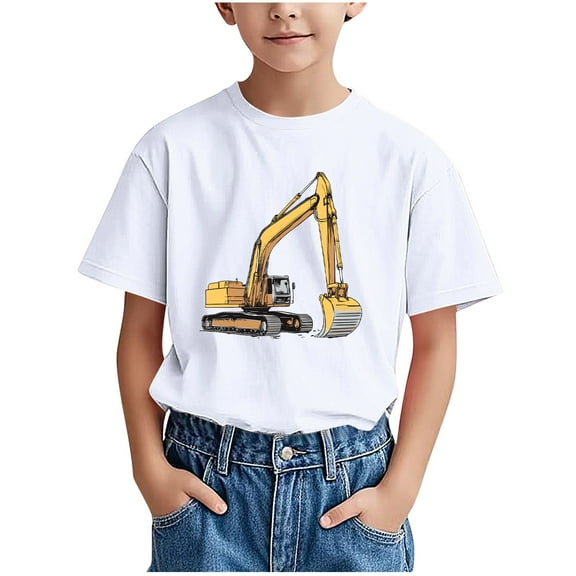 Eltusu Boys Graphic Tee, Crewneck Relaxed Fit Pullover Summer Short Sleeve Tops White Size 5-6 T