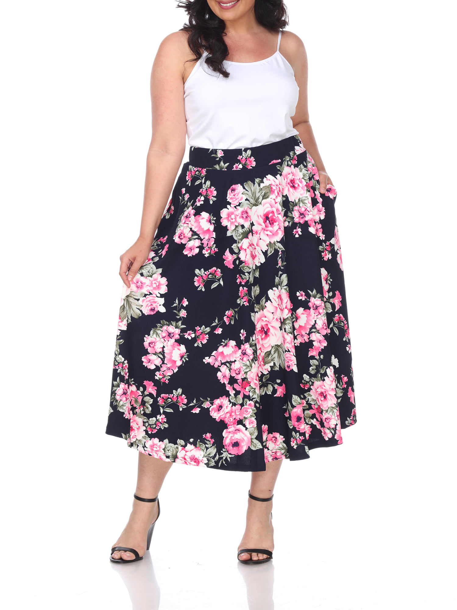White Mark Women's Plus Size Floral Midi Skirt - Walmart.com