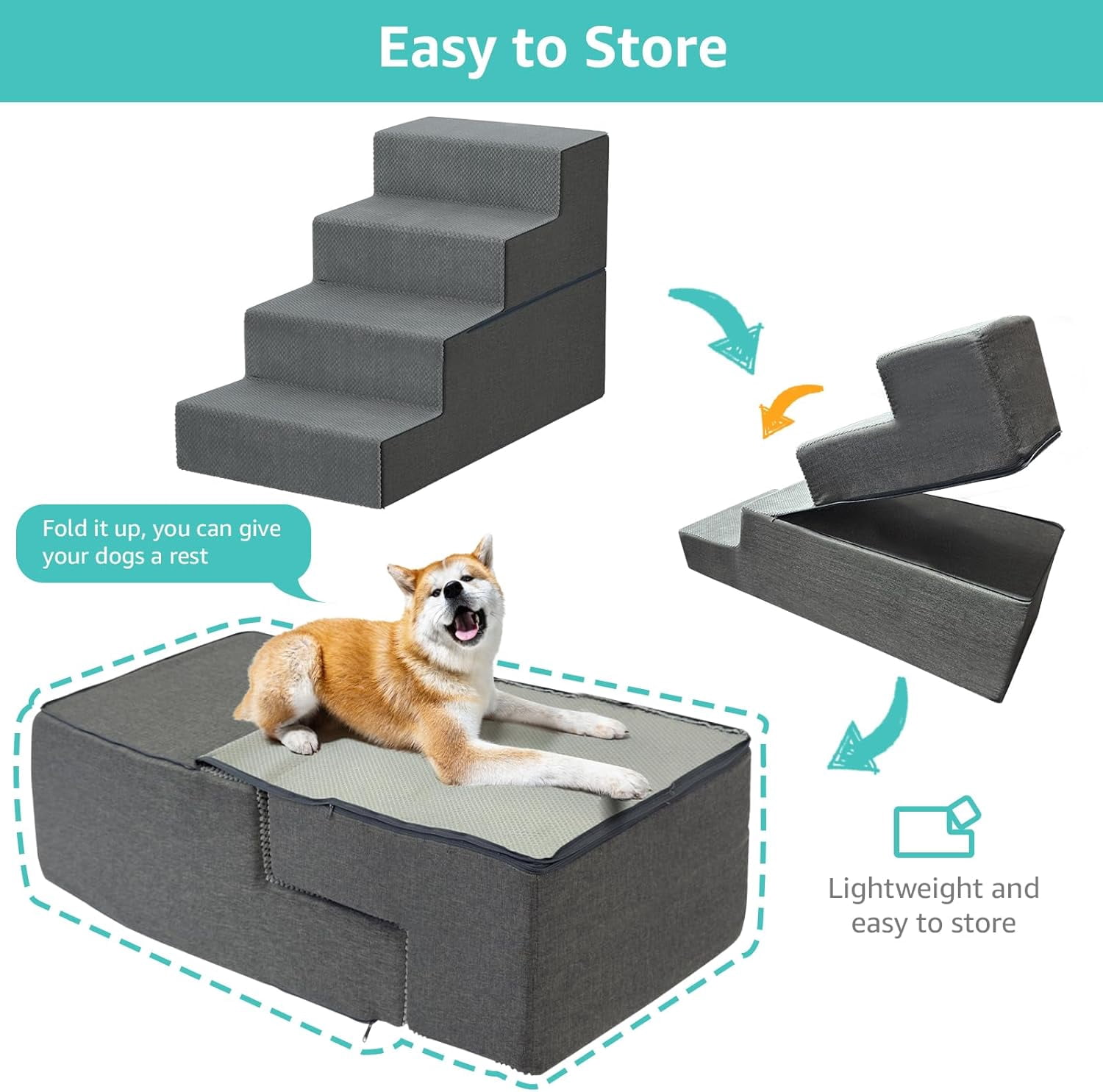 Large Dog Stairs for High Beds - 24 Inches Tall Extra Wide Pet Steps for Large Dogs to Get on Bed 4 Deep Step for Couch