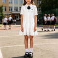 thumbnail image 5 of ATORRE Girls Mini Dress 2026 Stylish Plaid Turn-Down Collar Short Sleeve Flowy Dress Preppy Style Back-to-School Outfits White 7-8 Years, 5 of 9