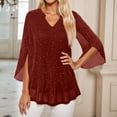 thumbnail image 2 of TTUHYWXI Sequin Tops for Women Night Out 3/4 Sleeve Blouses Dressy Sparkly Elegant Evening Party Formal Top Concert Outfits (Wine, XL), 2 of 4
