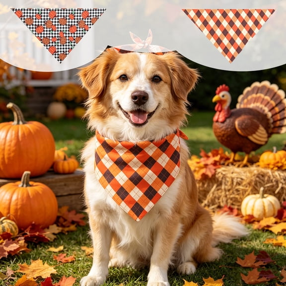 Aoznliie Dog Bandana, Thanksgiving Pumpkin Scarf for Cats Dogs, 25x18 inch Adjustable Pet Costume for Holiday Feast, Orange