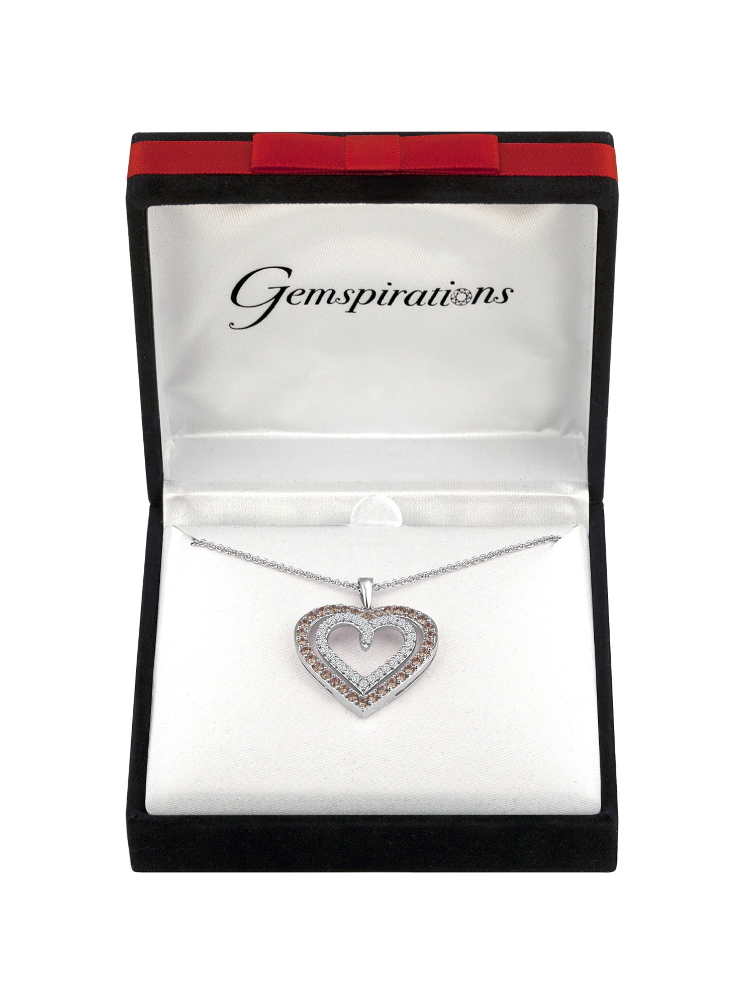 Sterling Silver Plated Simulated Pink Sapphire with CZ Accents Heart Pendant, 18