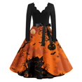 thumbnail image 1 of Vestido de mujer con estampado floral vintage, manga larga y cinturón: elegante vestido midi de corte A, 1 of 3