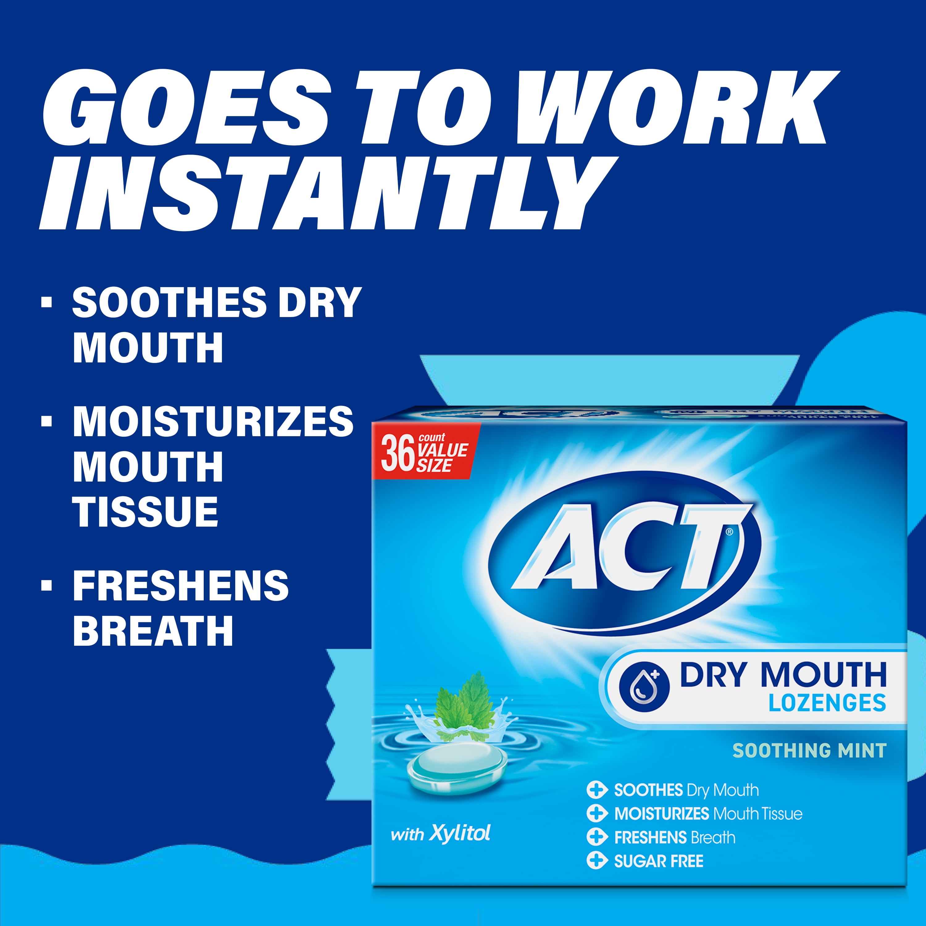 (2 pack) ACT Dry Mouth Moisturizing Lozenges, Soothing Mint, 36 ct.
