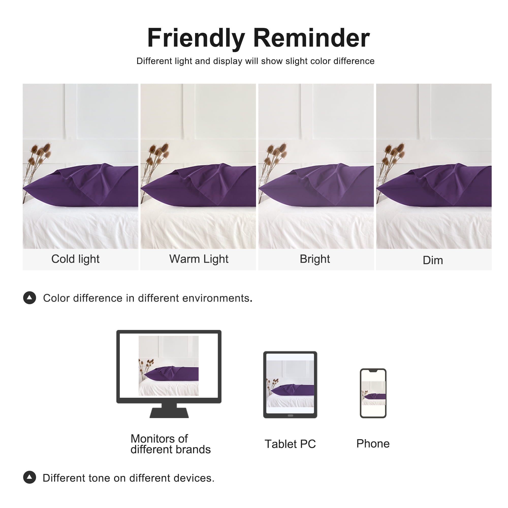 3 Pack Breathable Egyptian Cotton Body Pillow Covers, 20" x 54", Deep Purple