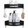 thumbnail image 1 of 2 Pack No Drilling Adhesive Wall Mounted Bathroom Shower Shelf Storage Organizer With 4 Hooks (black), 1 of 5