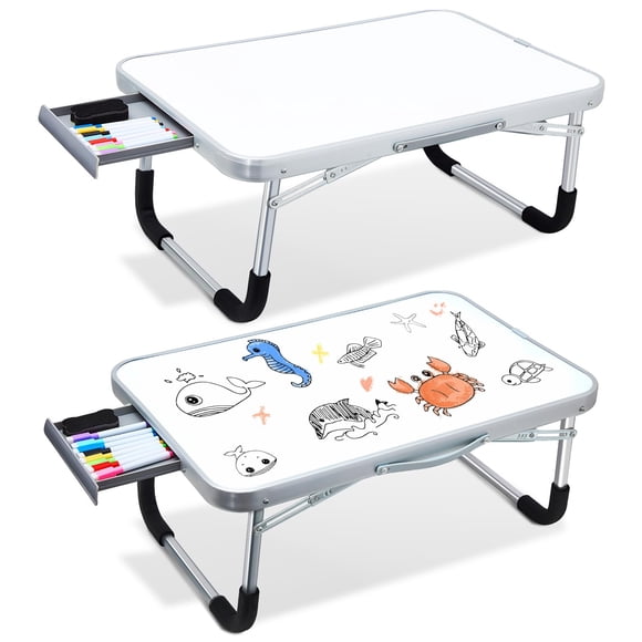 Suzile 2 Pcs Operation Christmas Lap Desk with Dry Erase Board, 24 x 16 Foldable Study Tray with Drawer, Markers & Eraser, Portable Desk for Art, Hom