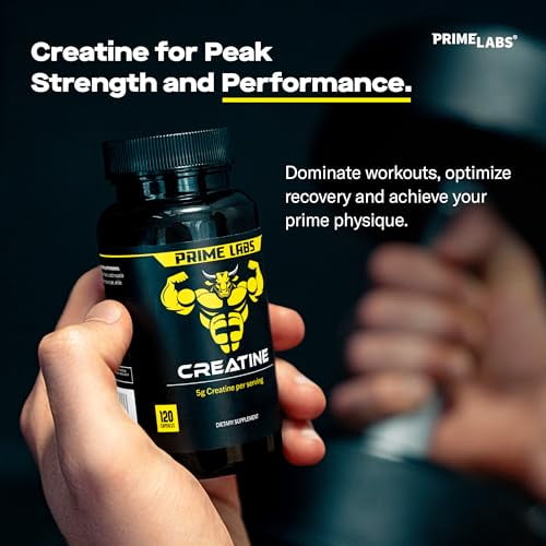 Prime Labs Creatine Monohydrate Capsules - Creatine Pills for Men & Women - 5000mg Pure Creatine per Serving - Muscle Growth, Muscle Recovery, Brain Function - Workout Supplement - 120 Capsules