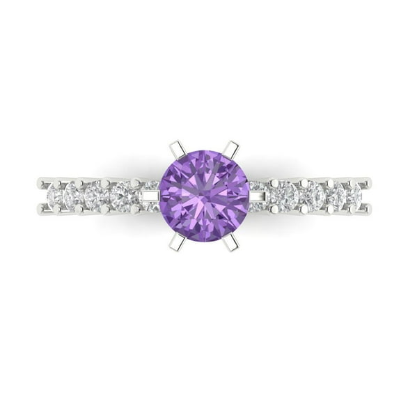 Solitaire with Accents Engagement Ring for Women - 1.05ct Simulated Alexandrite in 14K White Gold Promise Ring