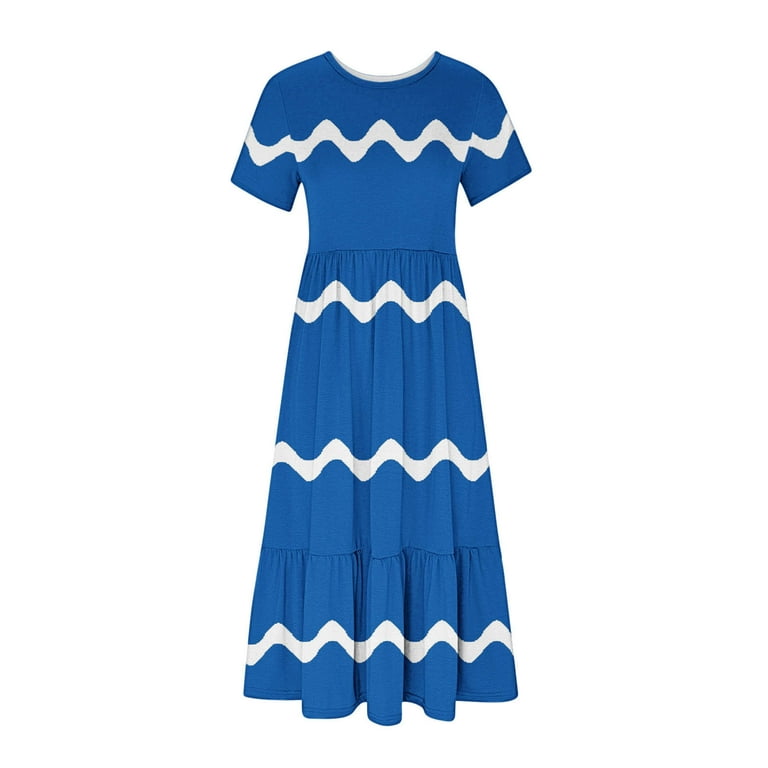 knee length dresses for ladies ellazhu Womens Loose Casual Lapel Short Sleeve Lace Midi Summer Dress