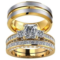 Matching Ring Couple Rings Yellow Gold Plated 2CT CZ Women Wedding Ring Sets Female Ring