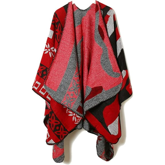 PIKADINGNIS Women Shawl Wraps Pattern Cardigan Poncho Open Front Sweater Coat Blanket Travel Scarf