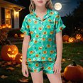 thumbnail image 2 of TOWED22 Halloween Pajamas Girl Fall Costume Graphic Button Up Sleepwears Loungewear 2 Piece Top and Shorts Pjs Sets for 2-13 Years Teens(Green,10-11 Y), 2 of 5