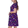 thumbnail image 3 of Lafuoo Purple Mardi Gras Pattern Women's Short Sleeve Dress, Elastic Waist with Pockets, Knee-length A-line Skirt, Summer Casual Wear-3X-Large, 3 of 8