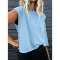 thumbnail image 2 of Women Cap Sleeve Casual Basic Crewneck Crop Tank Top with Pockets, 2 of 4