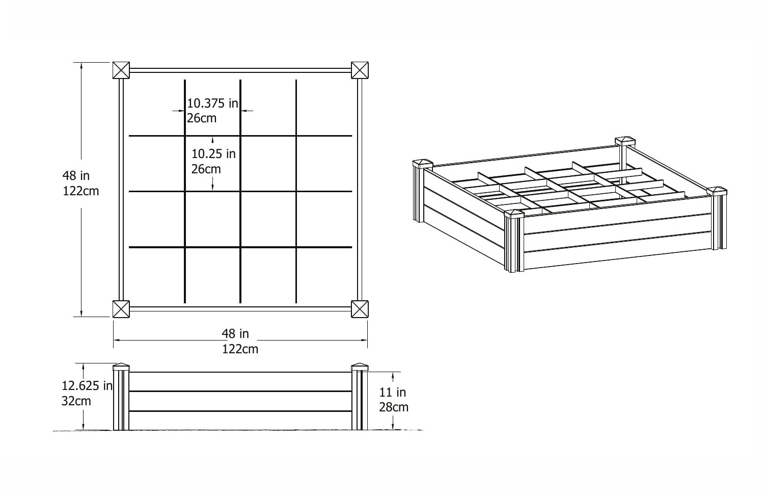 Vita Gardens Tall Raised Garden Bed with GroGrid, 4'L x 4'W