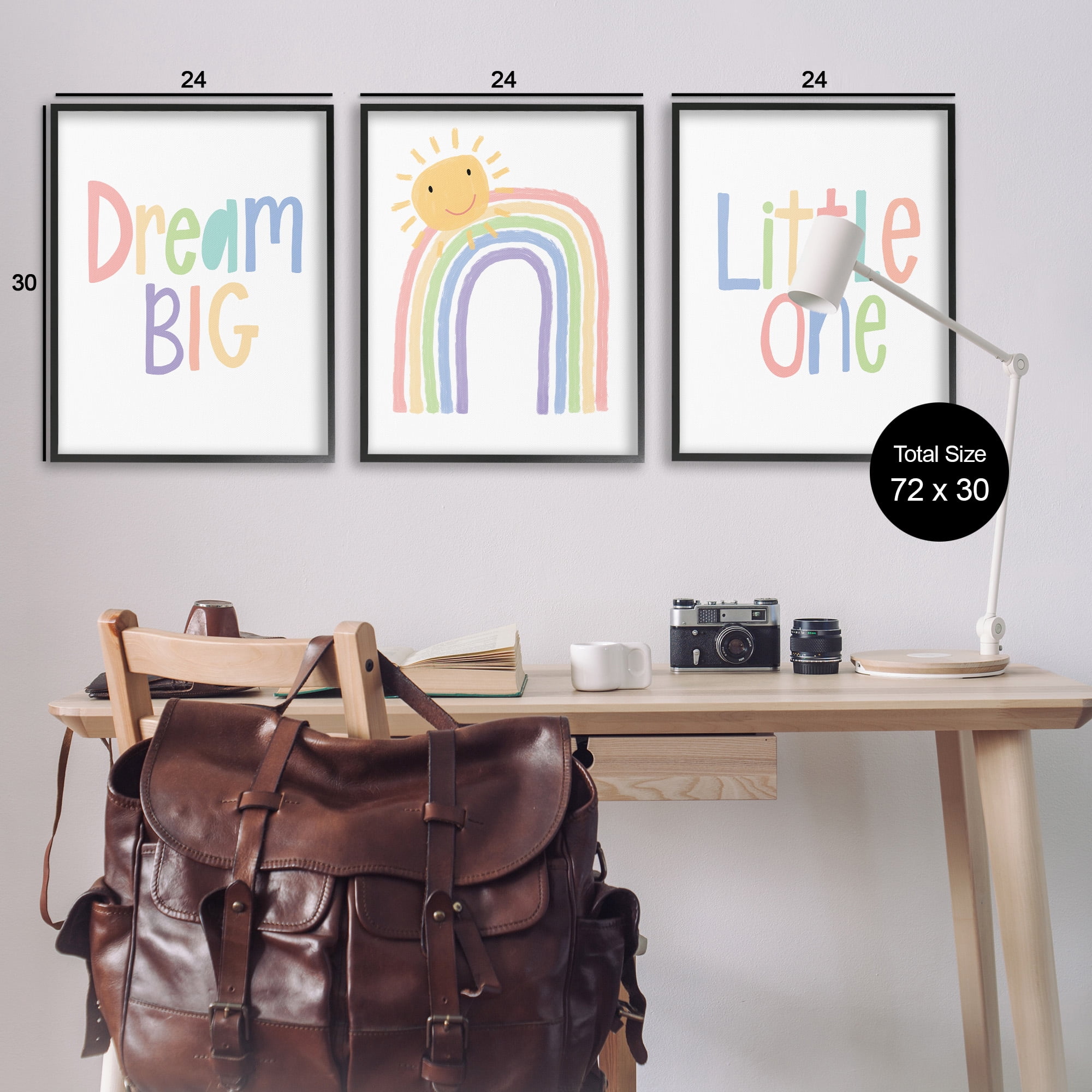 Stupell Industries Dream Big Little Illustration Typography Painting Black Framed Art Print Wall Art, 24 x 30, Set of 3