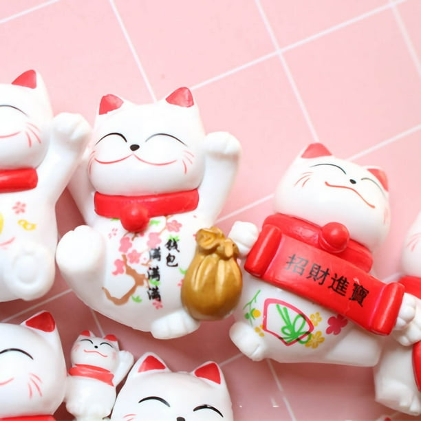 Lucky Cat Ornament,Lucky Cat Ornament Waving PVC Cat Figurine Lucky Cat