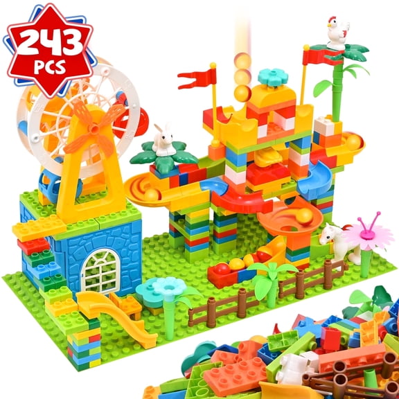 TOPFOX- 243PCS  Building Blocks Set for Kids, 2-in-1 STEM Toy for Block Games and Creative Construction, Educational Toys for Toddlers
