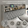 thumbnail image 3 of SIBEDS Full LED Bed Frame with 52" Crystal Button Tufted Upholstered Headboard, Galaxy Projector & Charging Station, No Box Spring Needed, Velvet Gray, 3 of 8