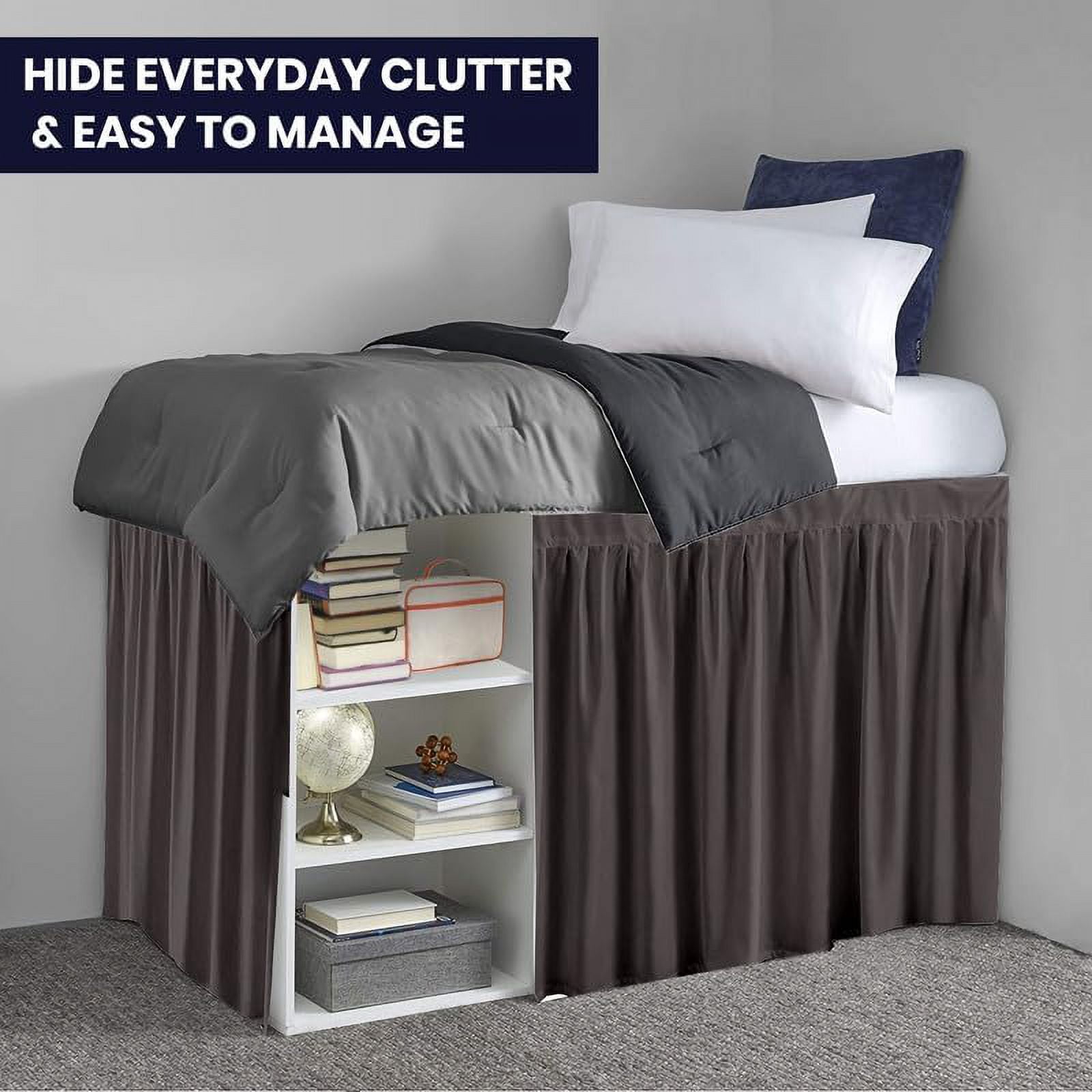 Dorm Bed Skirt Twin XL 60" Drop, College Dorm Room Bed Skirts Easy to Put On Twin XL Size Dust Ruffle Dorm Sized Bed Skirts, 600TC Egyptian Cotton Bed Skirt, (Grey, Twin-XL - 60" Drop)