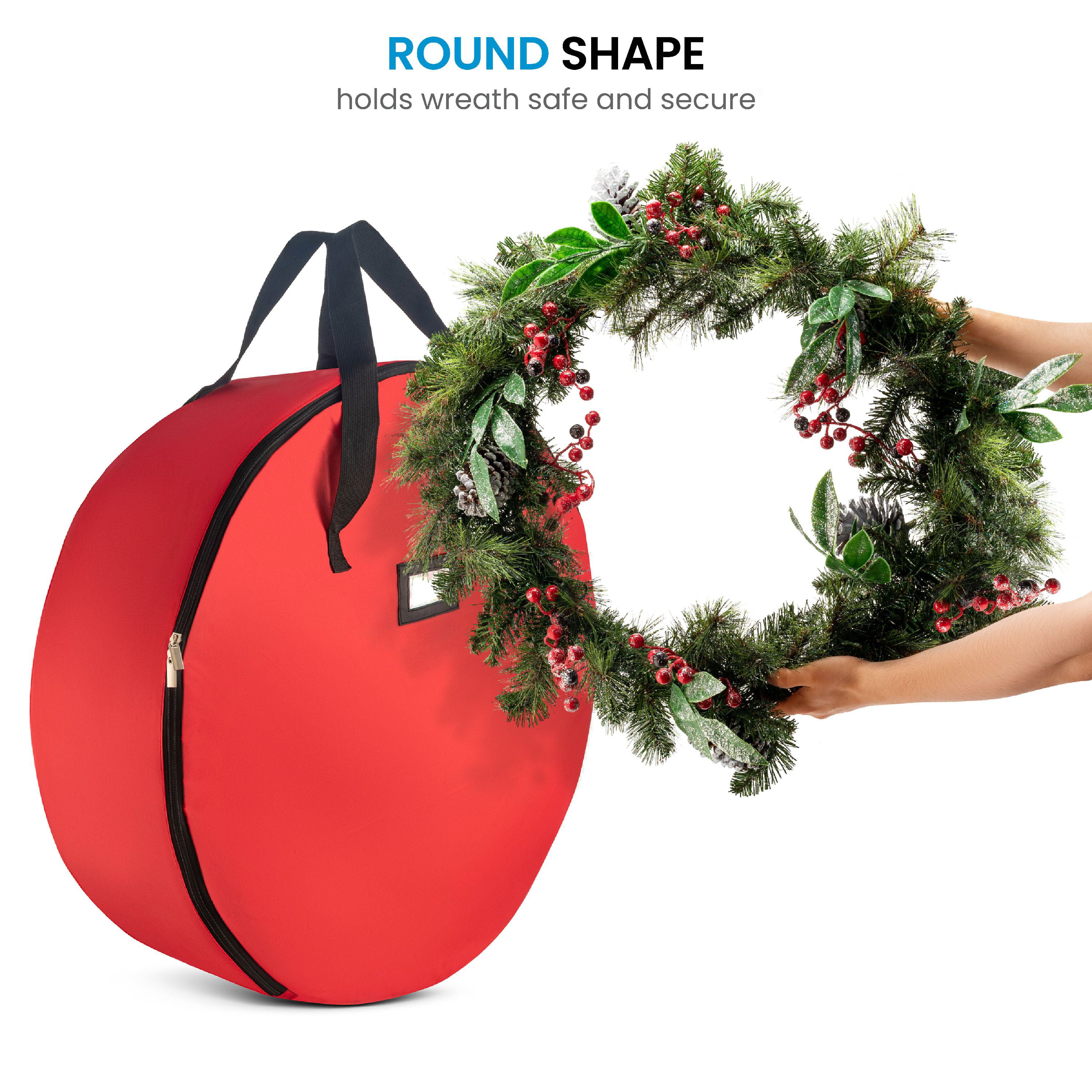 Premium 600D Oxford Tear Resistant Fabric Storage Bag for Christmas wreath with Sleek Zipper Featuring Transparent Card Slot for Labeling 30 x 30 x 8 Red ZCD-101-rd Zober Christmas Holiday Wreath Storage Bag 