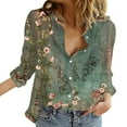 thumbnail image 2 of Green Women Shirts, Womens V Neck Roll Up Sleeve Button Down Blouses Tops,Women Shirts M, 2 of 4